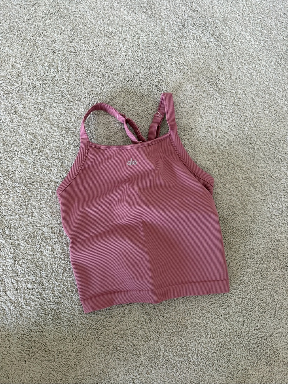 ALO Yoga Ribbed Racerback Tank โ Dusty Rose Pink with built in bra